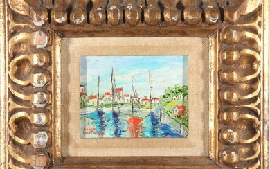 Helen Botway "Boats in the Harbor" Oil on Board