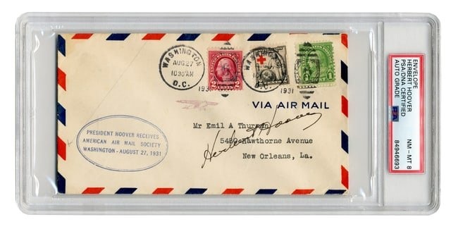 Herbert Hoover Signed PSA NM-MT 8 American Air Mail Society FDC