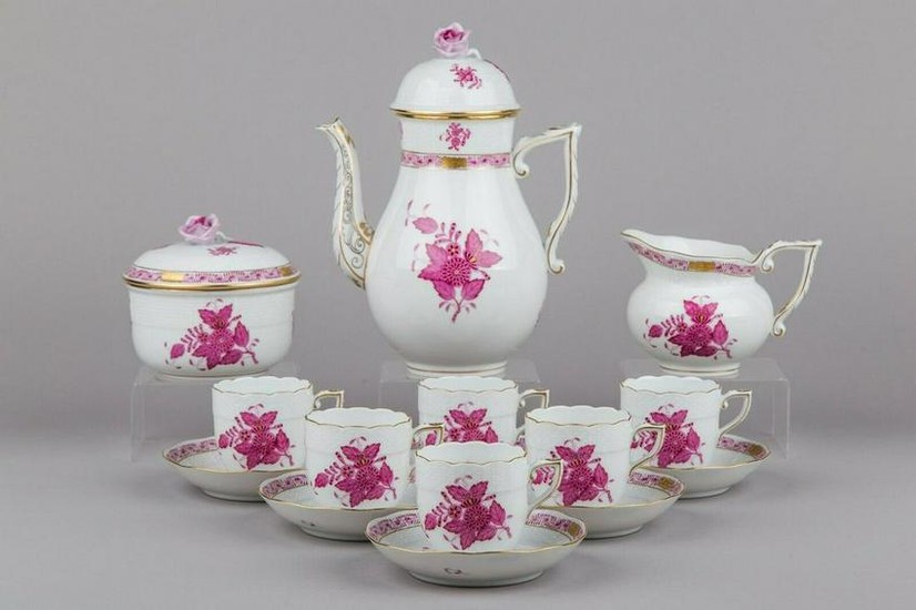 Herend Chinese Bouquet Raspberry Coffee Mocha Set for