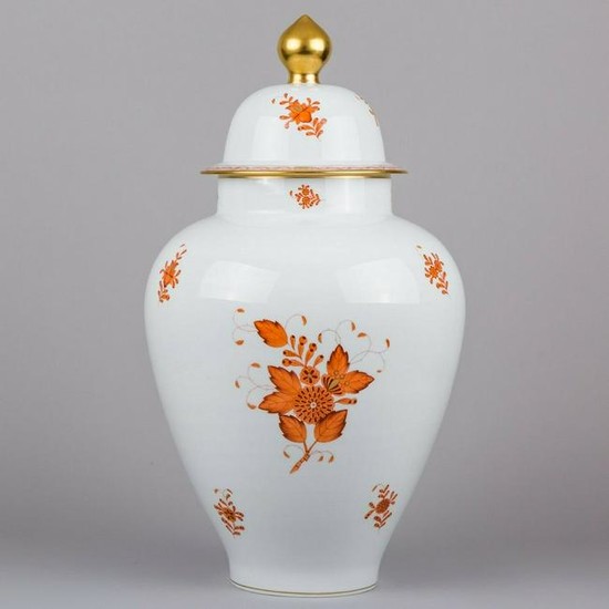 Herend Chinese Bouquet Rust Orange 23" Very Large Vase