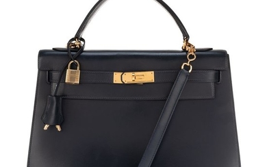 Hermès - Kelly 32 en cuir box bleu marine avec bandoulière Crossbody bag