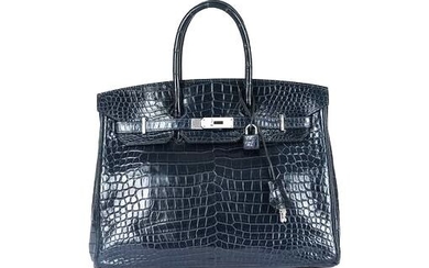 Hermès - *No Reserve Price* Birkin 35 Crocodile Porosus Bleu Indigo - Accastillage Palladium - Handbag
