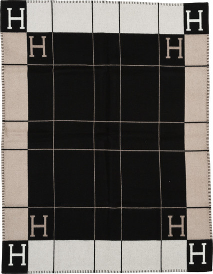 Hermès Taupe & Black Wool and Cashmere Avalon Blanket...