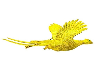Hermes Yellow Gold Emerald Flying Pheasant Bird Brooch