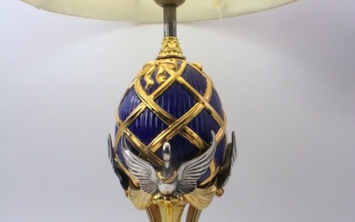 House of Faberge - Lamp - Imperial Egg Lamp - 24 Karat Gold Plated & 925 Silver Plated, Lapis Lazuli, Porcelain, Enamel
