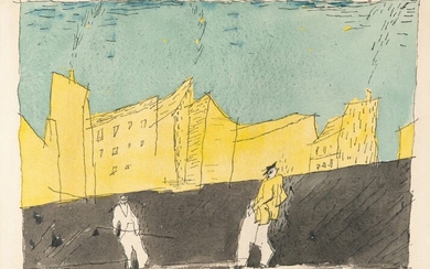 “I” (Two Men in front of Yellow Houses)