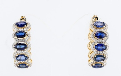(IGI Certified) - Sapphires (2.96) Cts (10) Pcs Diamond (0.61) Cts (148) Pcs - Earrings - 14 kt. White gold, Yellow gold