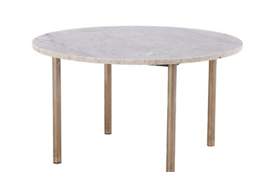 ITALIAN MARBLE TOP TABLE WITH STEEL LEGS SUPPORTING A CARRARA...