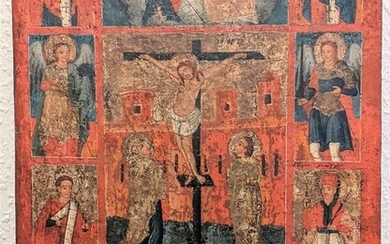 Icon, Crucifixion with Saints - Wood - 19th century