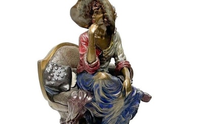 Isaac Maimon Cold Painted Bronze Sculpture Seated Woman Ltd Ed/150 Signed