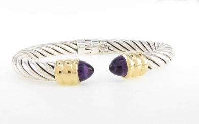 Italian 18K/Sterling Cable Style Cuff, Amethyst