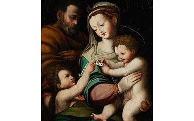 Italienischer Maler des 16. Jahrhunderts, DIE HEILIGE FAMILIE MIT JOHANNES DEM TÄUFER