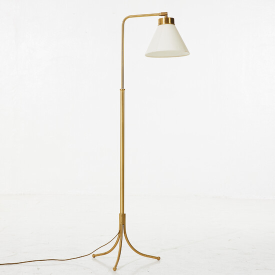 JOSEF FRANK. floor lamp, Svenskt Tenn, model 1842, brass, three-part base, curved arm.