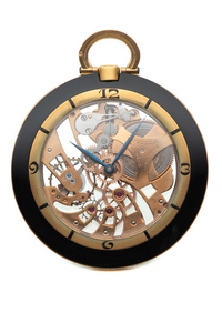 JUVENIA, SKELETON POCKET WATCH, YELLOW GOLD AND BLACK LACQUER