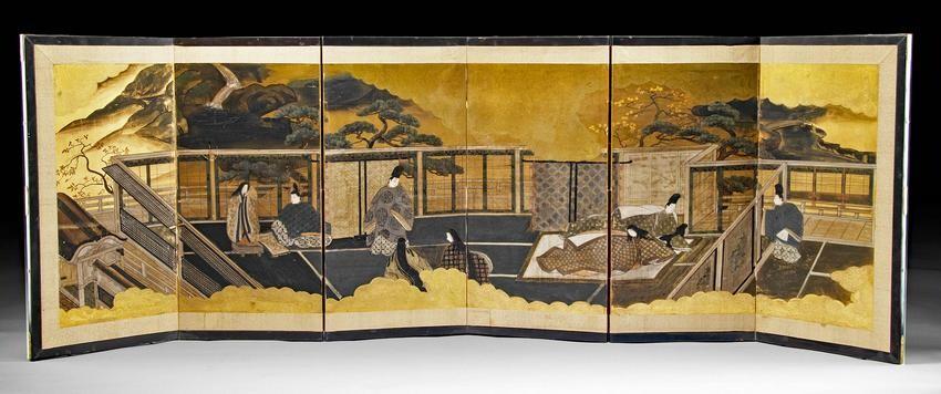 Japanese Meiji Period Folding Screen - Tale of Genji
