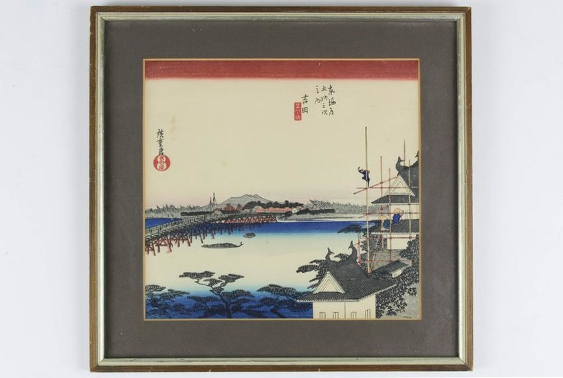 Japanese Ukiyo-e woodblock View of Yashida