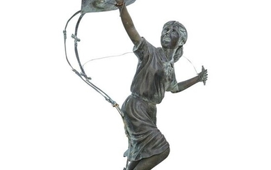 Jim Davidson Style Girl With Kite Bronze Statue