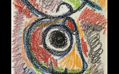 Joan Miró ( Barcellona 1893 - Palma Di Maiorca 1983 ) , "Personnage et oiseau" crayons on paper cm 25x20 Provenance Galleria Blu, Milan Private Collection, Naples This work is accompanied by...