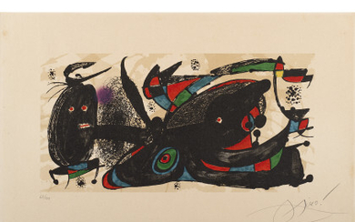 Joan Miró ( Barcellona 1893 - Palma Di Maiorca 1983 ) , "Mirò as sculptor" 1976 color lithograph cm 35x52 Signed lower right Numbered 62/100
