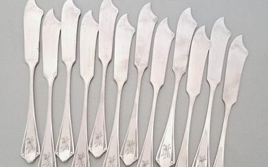 Johann Beck - Cutlery set (12) - silver butter knives Art Nouveau/Deco - .800 silver