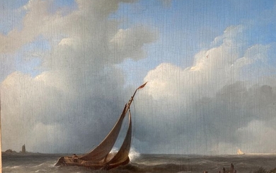 Johannes Hilverdink (1813-1902) - Zeilboot voor de kust