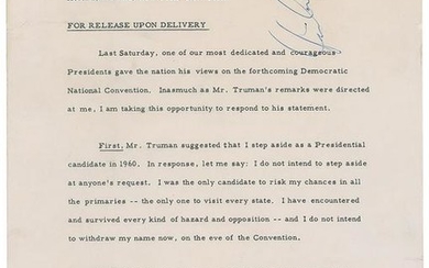 John F. Kennedy July 4, 1960 Signed 7-Page Press