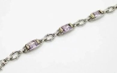 Judith Ripka 925 Sterling Imperial Topaz & 18k YG Diamond Station Bracelet 7"