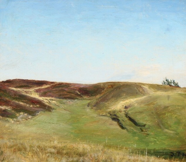 Julius Paulsen: Hills of heather in Rye. Signed and dated J. P. 86. Oil on canvas. 39.5×45.5 cm.