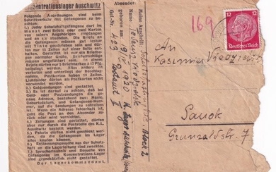 KL Auschwitz cover on inmate from first transport # 423
