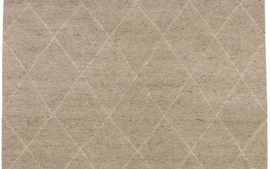 Khaki/Beige Geometric Handmade 6X9 Moroccan Oriental Rug Modern Plush Carpet