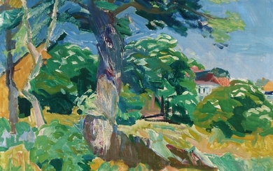 Kræsten Iversen: Landscape from Bornholm, Denmark. Signed KI. Oil on canvas. 74×91 cm.