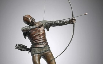 LARGE MEDIEVAL ARCHER BRONZE BY TOURGUENEFF