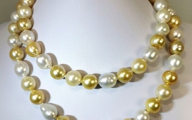 #LOW RESERVE PRICE # - 18 kt. Golden south sea pearls, Multicolor south sea pearls, Pink gold, South sea pearl, South sea pearls, Long choker Size 11x11,9 mm - Necklace