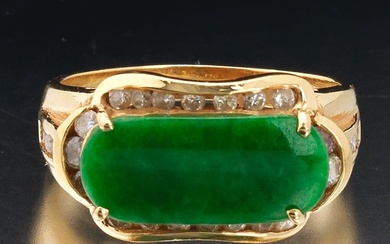 Ladies' Gold, Apple Green Jadeite Jade and Diamond Ring