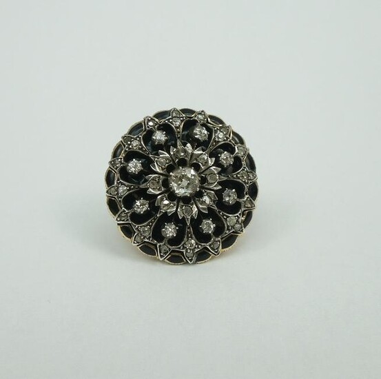 Lady's Antique Sterling Topped Gold Diamond Ring.