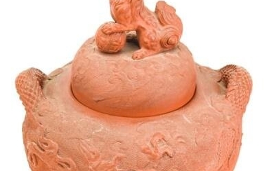 Large Chinese Terracotta Censor w Foo Dog Finial