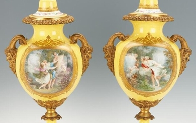 Large Pair of Sevres Style Bronze Mounted Decorated