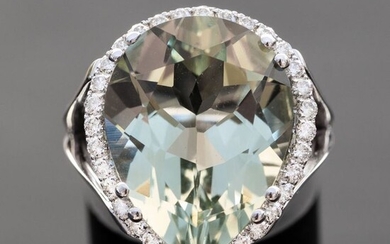 Large Pear Amethyst Diamond Ring - 14 kt. White gold - Ring - 13.70 ct Amethyst - 0.71 ct Diamonds E VS