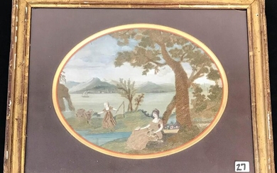 Needleworked Painting on Silk - Late 18th Century