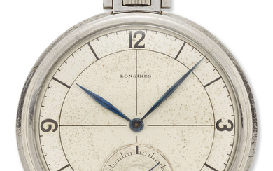 Longines. A stainless steel open face manual wind pocket watch...