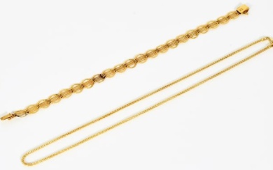 Lot: 18K Yellow Gold Bracelet & Sterling Necklace.