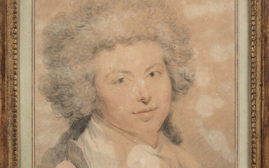 Lot 27 Attribué à Jean-Baptiste HOIN (1750-1817). "Portrait de femme". Pierre noire, sanguine et rehauts de blanc....