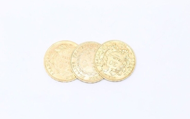 Lot of 3 pieces of 20 Francs in gold