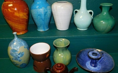Lot of Pottery Vases & Candlestick