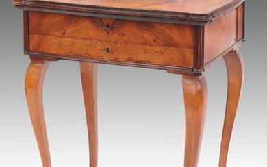 Louis-Philippe - Petite table à coudre - vers 1860/70, noyer/résineux, massif et plaqué, pieds galbés,...