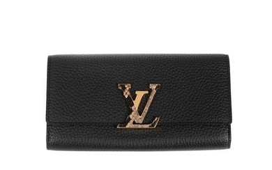 Louis Vuitton - Portefeuille Capucines compact en cuir de taurillon noir & fermoir en Python Wallet