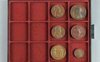 Louis XVI par Küchler, Lafayette, Haydn, Yorktown (refrappe). Lot de 6 médailles en bronze