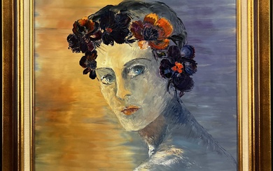Loulou SCHILD (1943) "Femme à la couronne de fleurs" Huile sur toile Signée en bas...