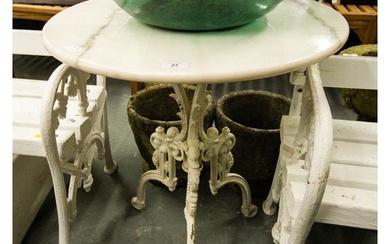 MARBLE TOP TABLE WITH CAST IRON BASE 60W X 68H CM