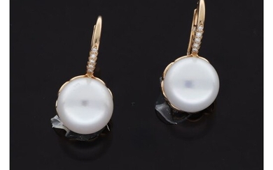 MIMI - 18 kt. Pink gold - Earrings - 0.10 ct Diamond - Pearls